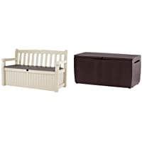 Keter Eden Garden Bench - Banco Arcón Exterior- Capacidad 265 L- Color Marrón y Beige + Capri Arcón Exterior- Marrón- 53…